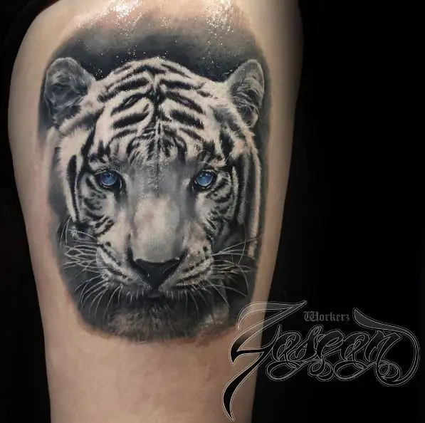 White Tiger Head Arm Tattoo