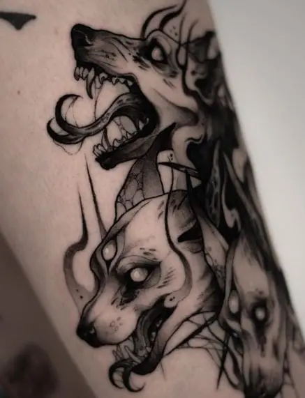 Shaded Cerberus Forearm Tattoo