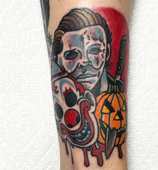 Clown Mask, Halloween Pumpkin and Michael Myers Tattoo