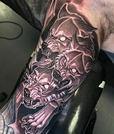 Angry Cerberus Arm Tattoo
