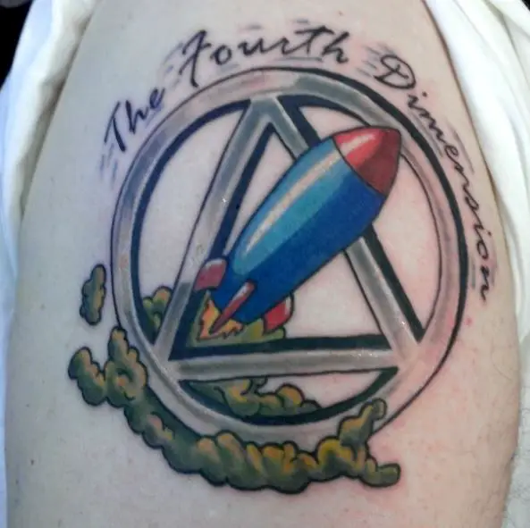 Rocket and AA Symbol with Date Sobriety Arm Tattoo