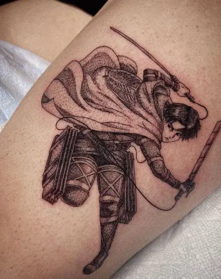 Levi Ackerman with Swords Leg Tattoo