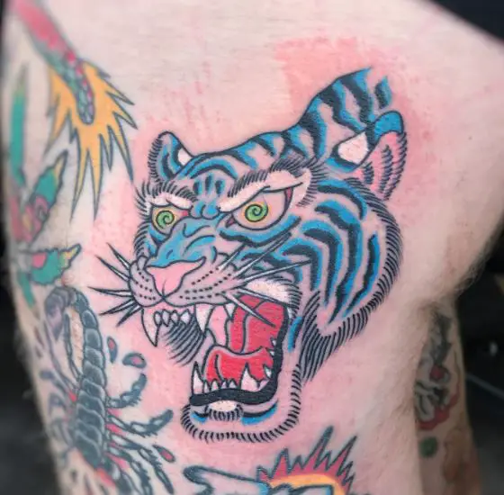 Roaring Blue Tiger But Tattoo