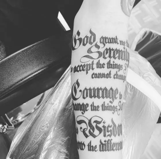 Black Vintage Font Serenity Prayer Quote Forearm Tattoo