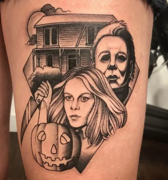 Michael Myers, and Laurie Strode with Knife Thigh Tattoo