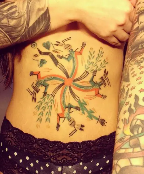 Colorful Whirling Rainbow Navajo Stomach Tattoo
