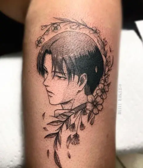 Flowers and Levi Ackerman Arm Tattoo