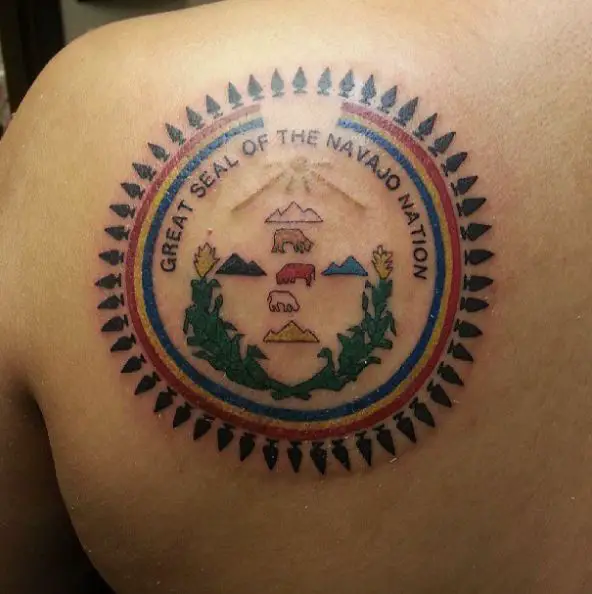Colorful Navajo Seal Back Tattoo