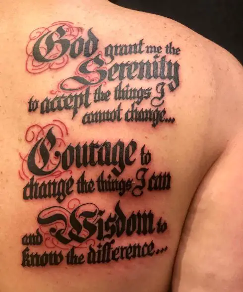 Vintage Font Serenity Prayer Quote Back Tattoo