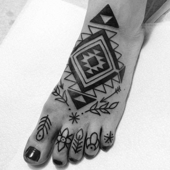 Black Navajo Ornament Foot Tattoo