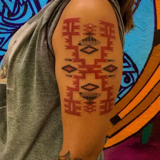 Colored Navajo Rug Pattern Arm Tattoo
