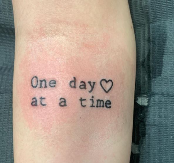 One Day at a Time with Heart Sobriety Forearm Tattoo