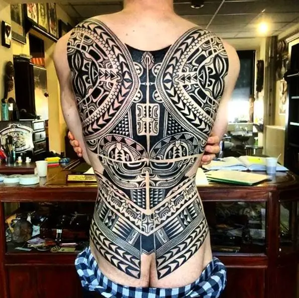 Polynesian Tribal Full Back Tattoo
