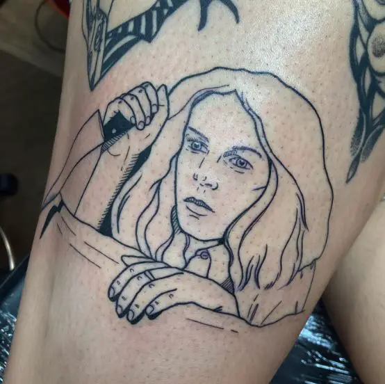 Laurie Strode with Knife Thigh Tattoo