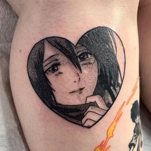 Heart Shaped Mikasa Ackerman Leg Tattoo