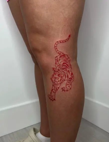 Crawling Red Tiger Knee Tattoo