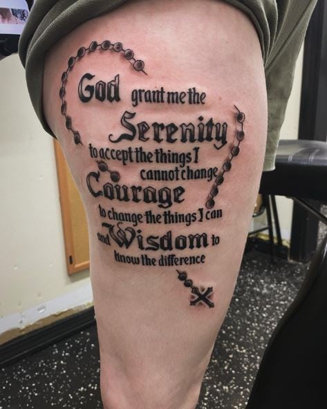 Necklace with Cross, and Serenity Prayer Quote Forearm Tattoo