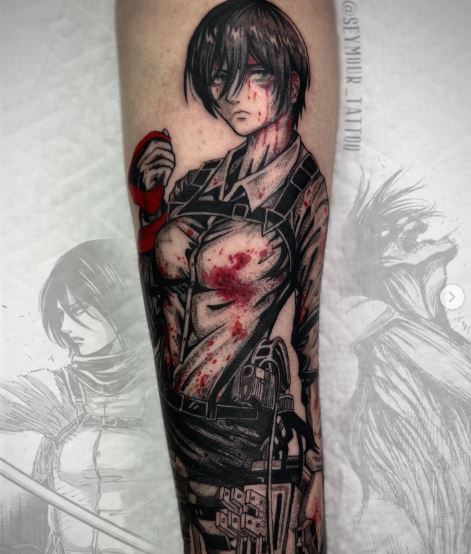 Bloody Mikasa Ackerman Forearm Tattoo