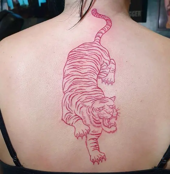 Roaring Red Tiger Back Tattoo