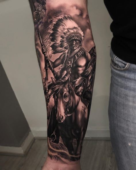 Sioux Warrior with Horse Forearm Tattoo