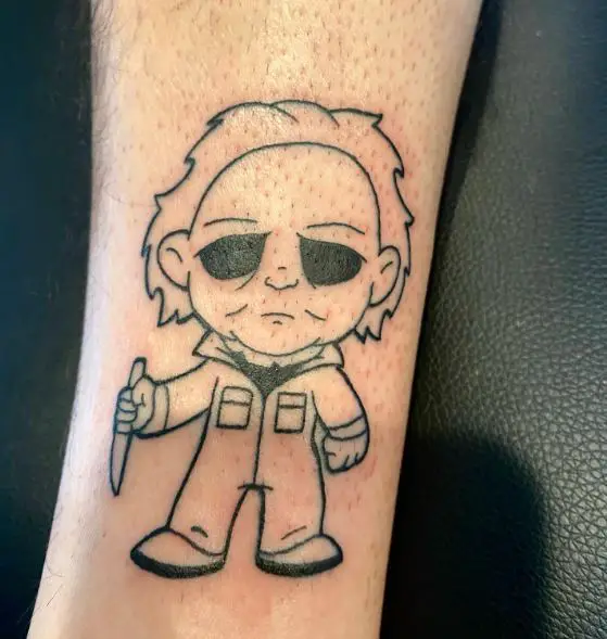 Little Michael Myers with Knife Forearm Tattoo