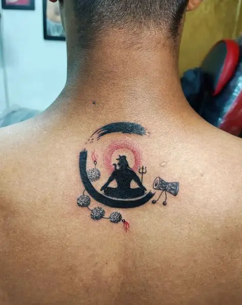 Zen Circle of Life, and Mahadev with Trishul and Damru Back Tattoo