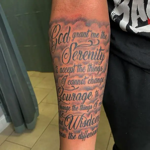 Shaded Serenity Prayer Quote Forearm Tattoo
