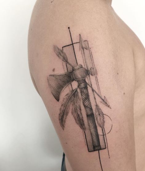 Sioux Tomahawk and Arrows Arm Tattoo