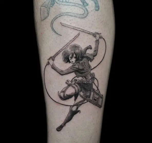 Mikasa Ackerman Fighting with Swords Forearm Tattoo