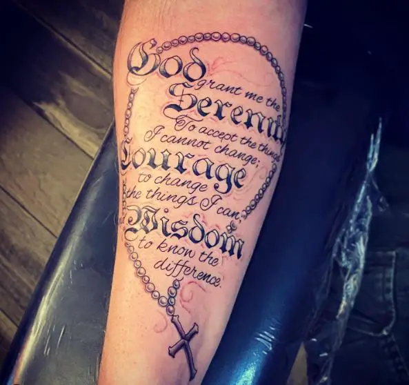 Necklace with Cross, and Serenity Prayer Quote Forearm Tattoo