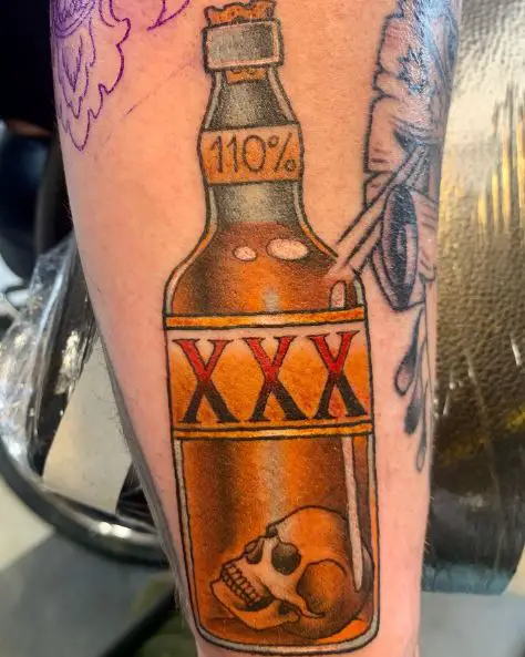 Bottle of Alcohol with Skull Inside Sobriety Tattoo