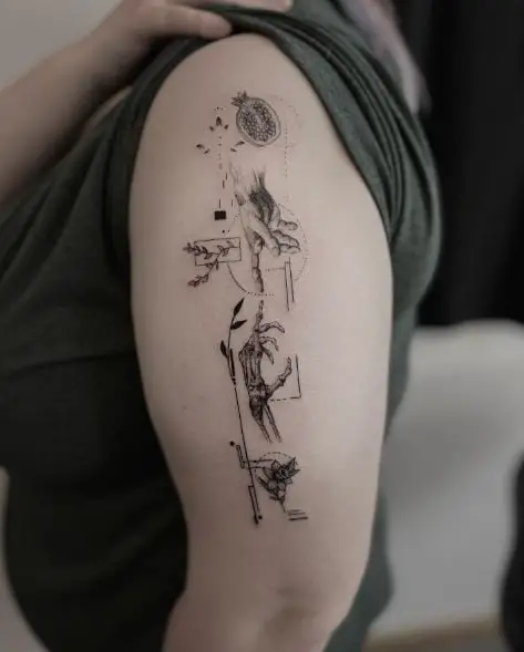 Hades Skeleton Hand and Persephone Hand Arm Tattoo