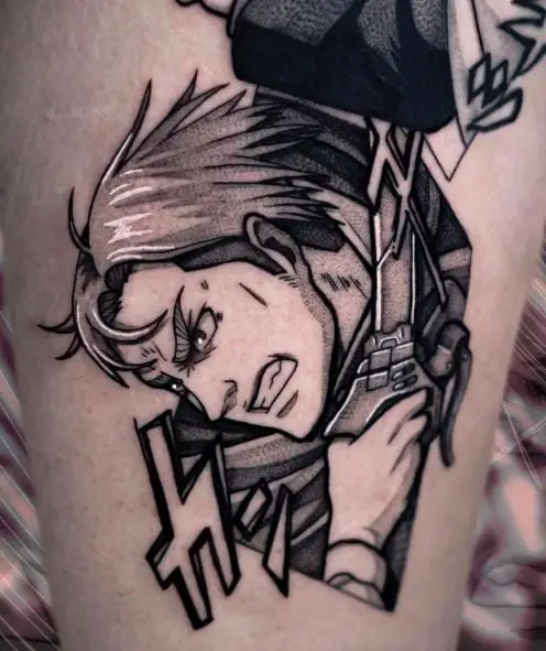 Black and Grey Commander Erwin Smith Thigh Tattoo