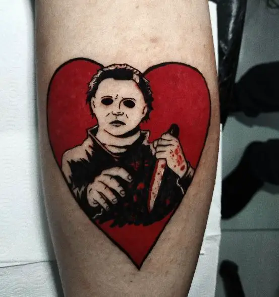 Heart and Michael Myers with Bloody Knife Tattoo
