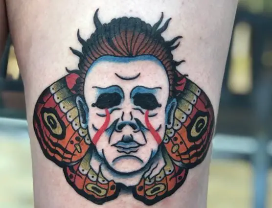 Michael Myers with Moth Wings Thigh Tattoo