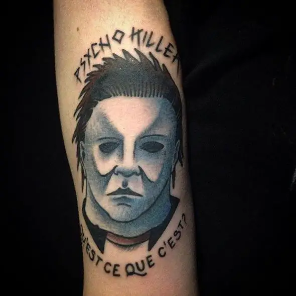 Colored Michael Myers Head with Script Tattoo