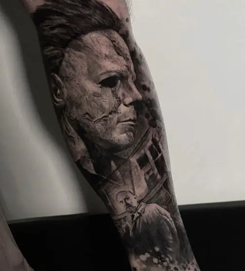 Shaded Michael Myers Forearm Tattoo