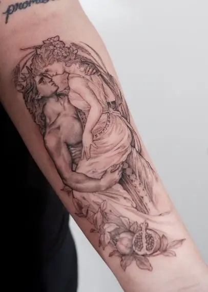 Hugged Hades and Persephone Biceps Tattoo