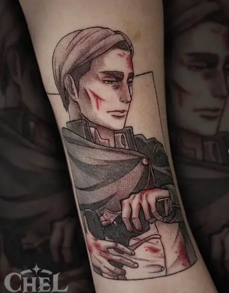 Bloody Commander Erwin Smith Forearm Tattoo