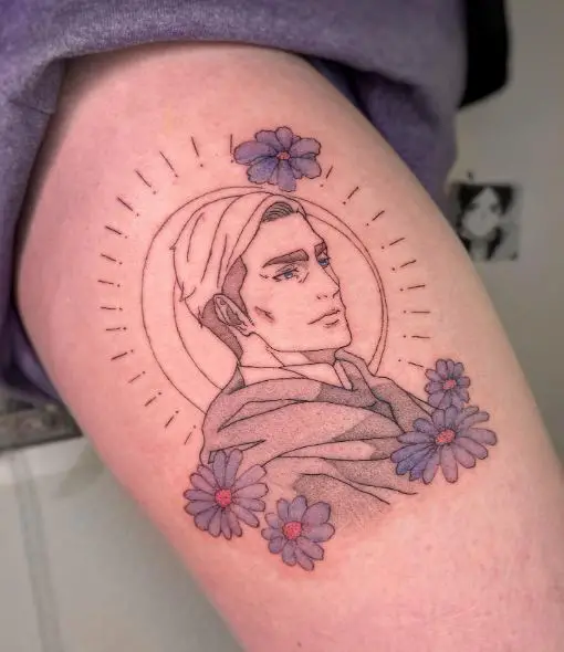 Flowers and Commander Erwin Smith Forearm Tattoo