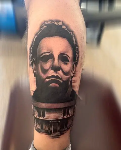 House and Michael Myers Leg Tattoo