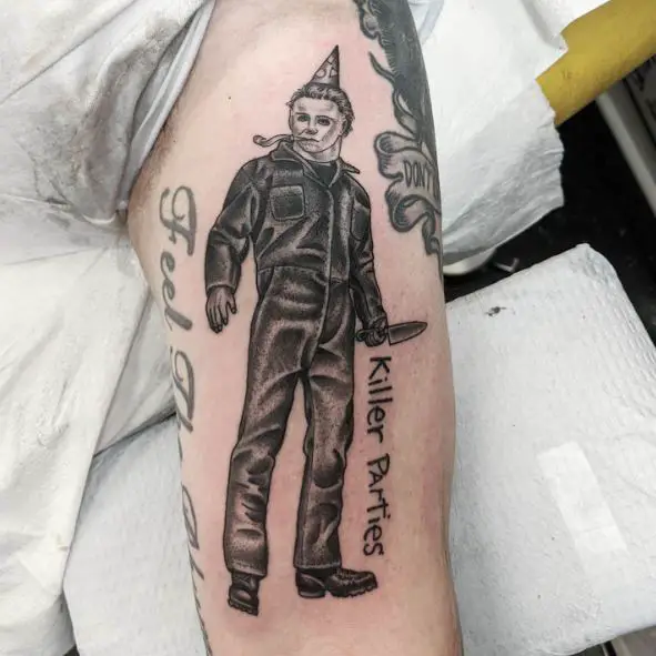 Michael Myers with Knife and Hat Arm Tattoo