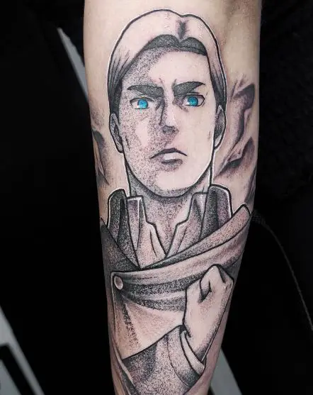 Commander Erwin Smith with Blue Eyes Forearm Tattoo