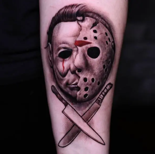 Crossed Knives, and Jason and Michael Myers Forearm Tattoo