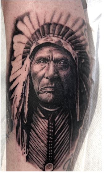 Indian Chief Three Horses with Feather Headdress Tattoo