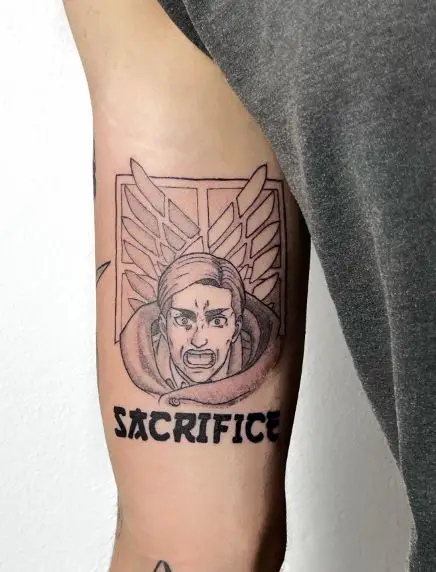 Script and Commander Erwin Smith Inner Biceps Tattoo
