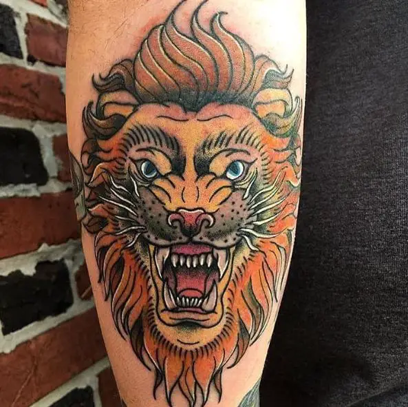 Colorful Traditional Lion Arm Tattoo