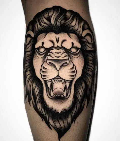 Black Shaded Traditional Lion Forearm Tattoo