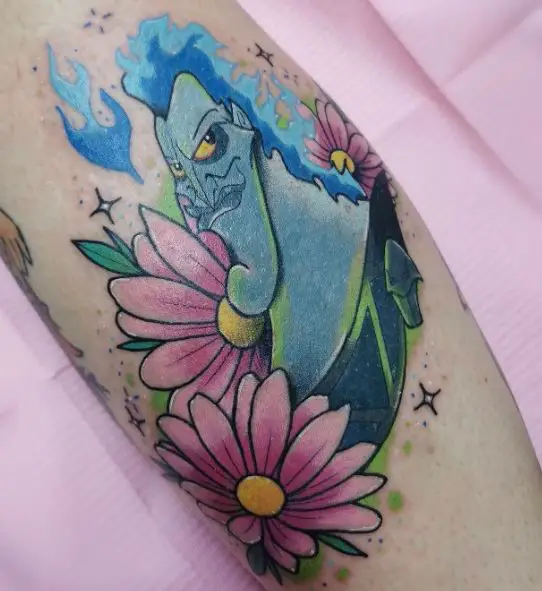 Colorful Disney Hades with Flowers Tattoo