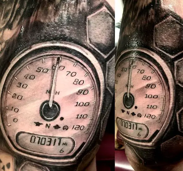 Black and Grey Harley Davidson Speedometer Tattoo